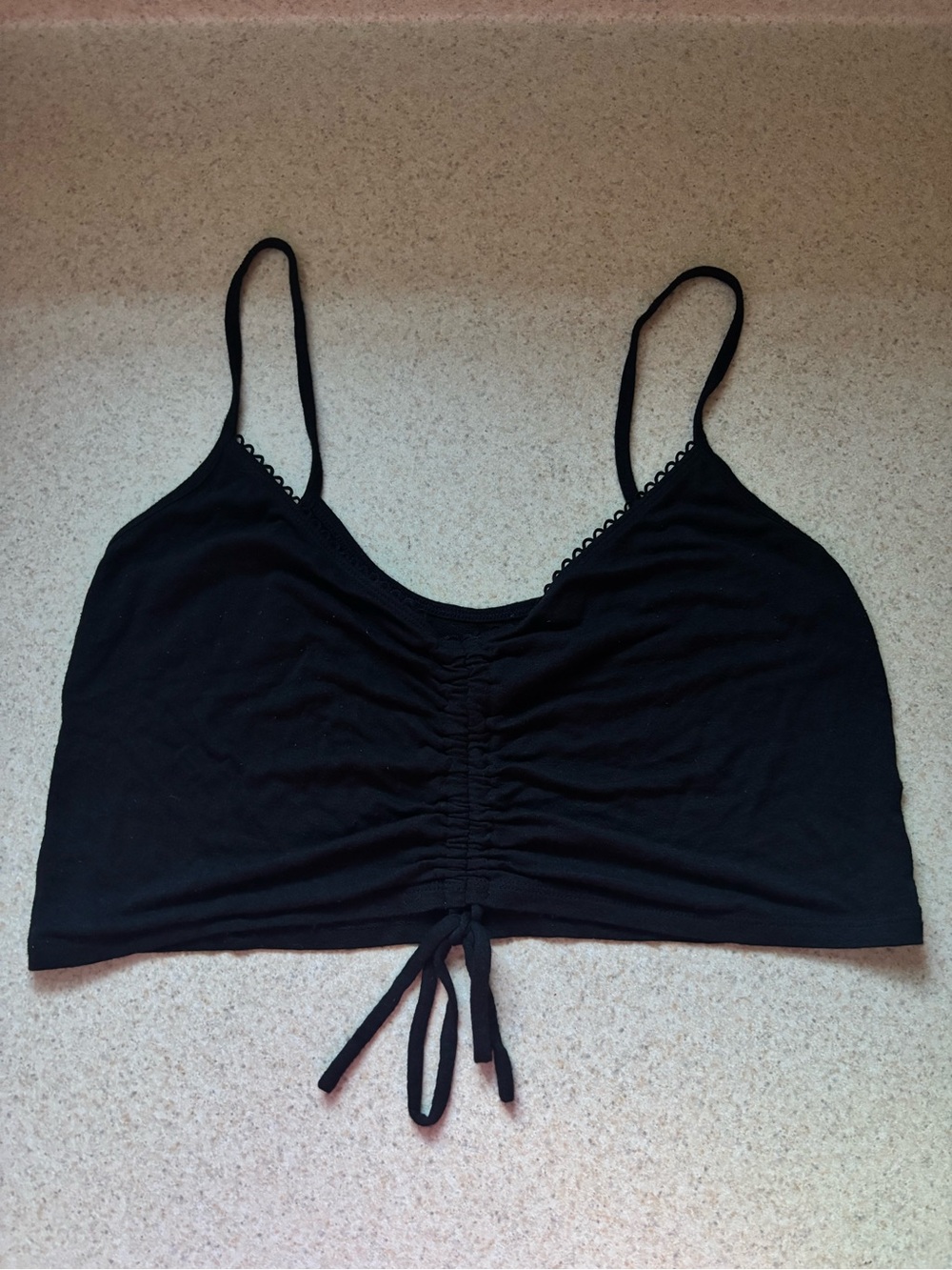 PacSun Black Ruched Tie-Front Crop Top